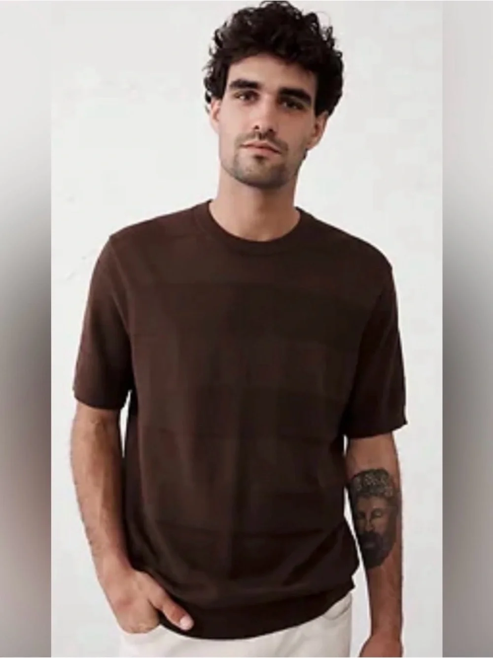 Banana Republic Sweater NWT Brown Striped Short Sleeve Mens L